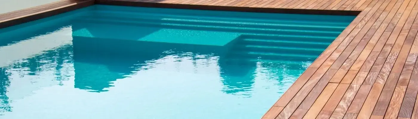 Backyard pool with timber decking